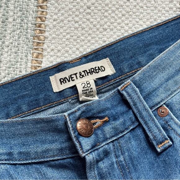 Rivet & Thread Retro Blue Straight Leg Button Fly Fringe Hem Jeans Women’s 28 - Picture 10 of 14